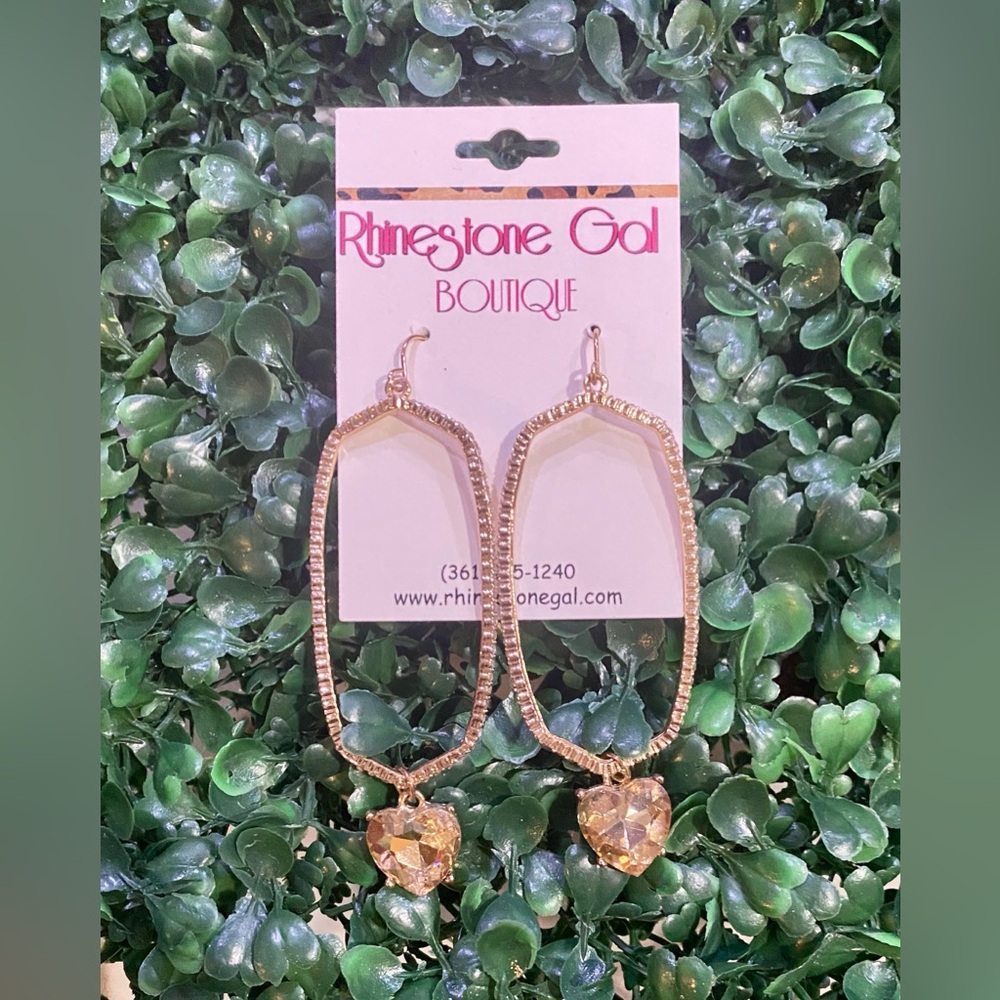 BRAND NEW WITH TAGS Gold Hexagon Drop Earrings with Topaz Heart Crystal